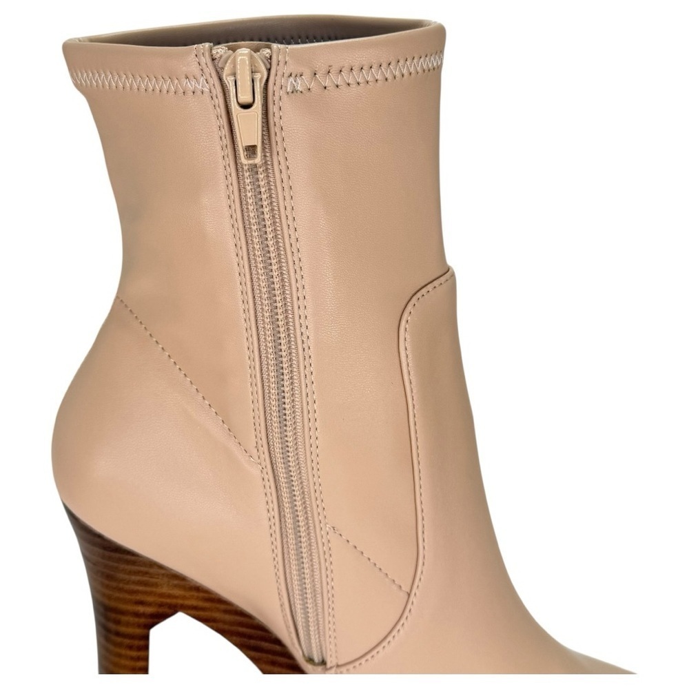Aminah Ava Tan Faux Leather Heeled Womens Sock Booties Size 8M - Picture 7 of 16